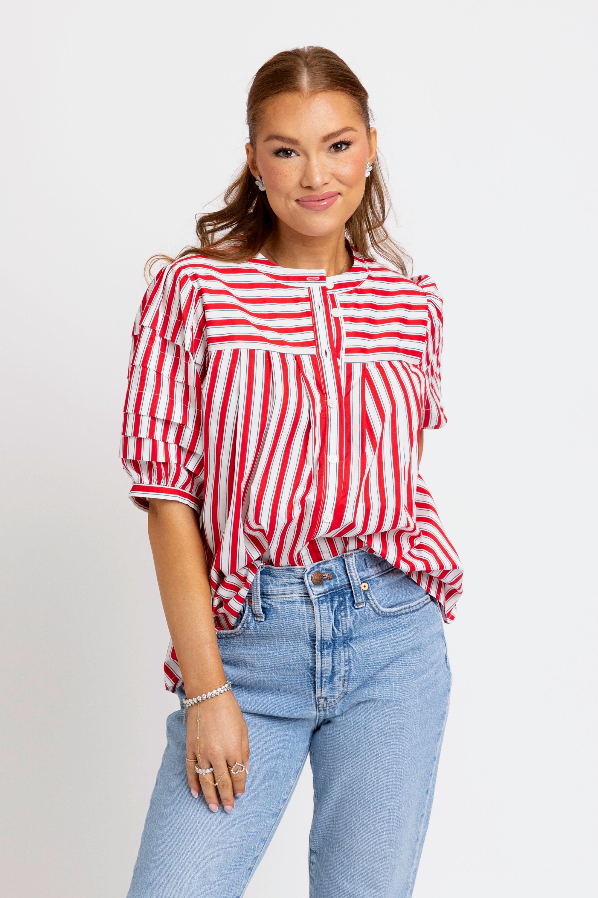 Stripe "America" Pleat SLV Top