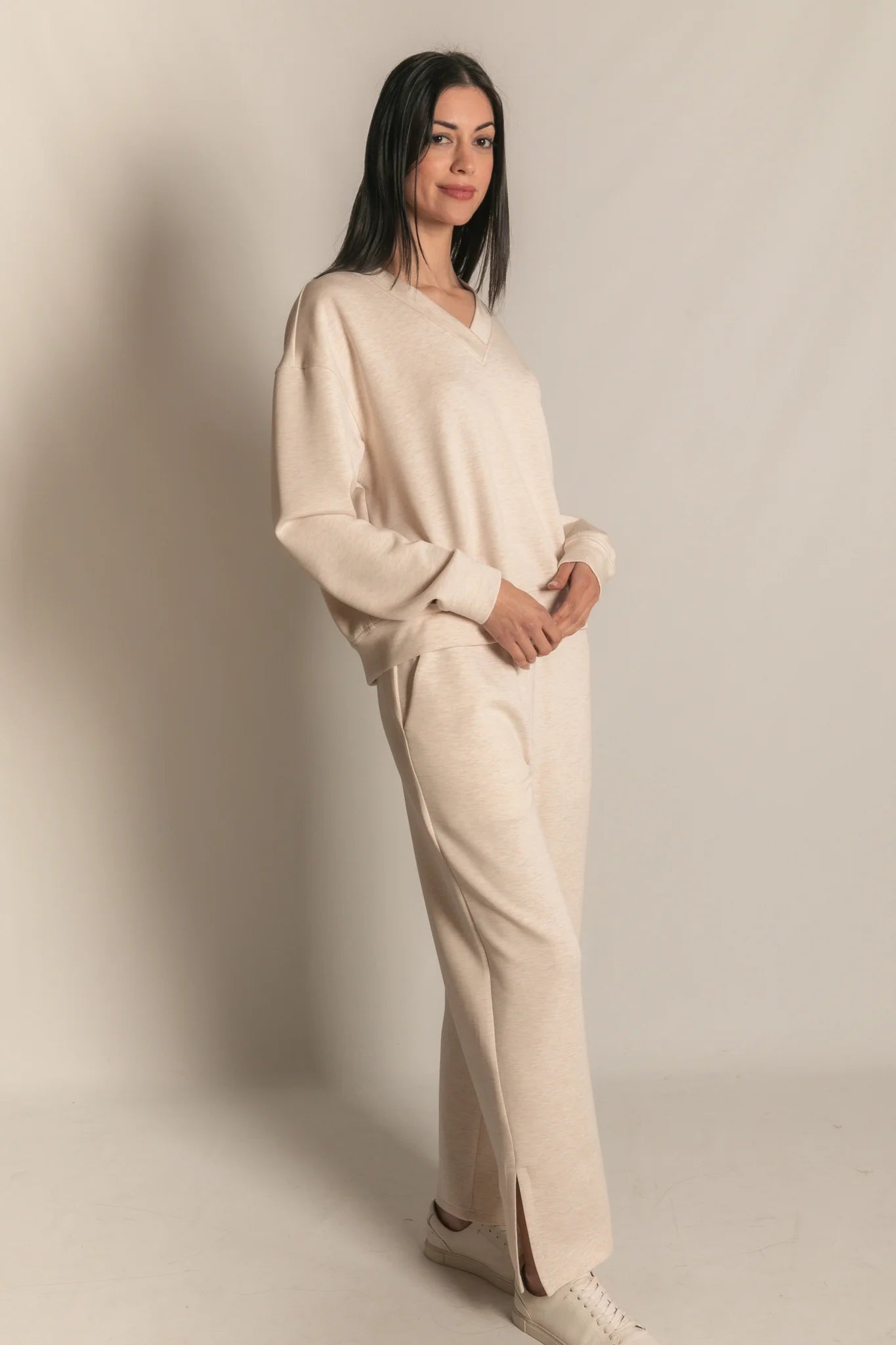 P. Cill Butter Modal  Wide Leg Pants With Bottom Slits