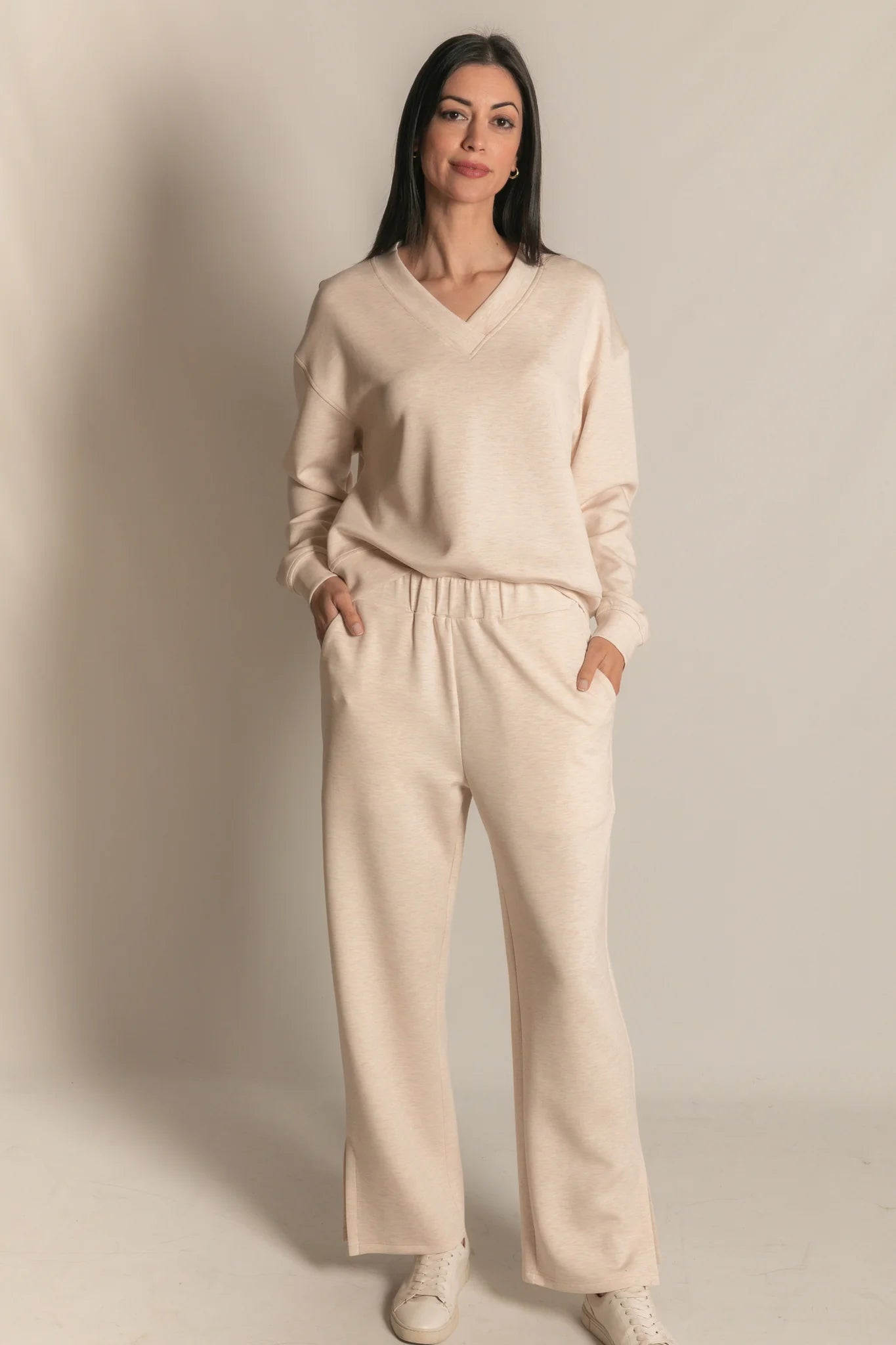 P. Cill Butter Modal  Wide Leg Pants With Bottom Slits