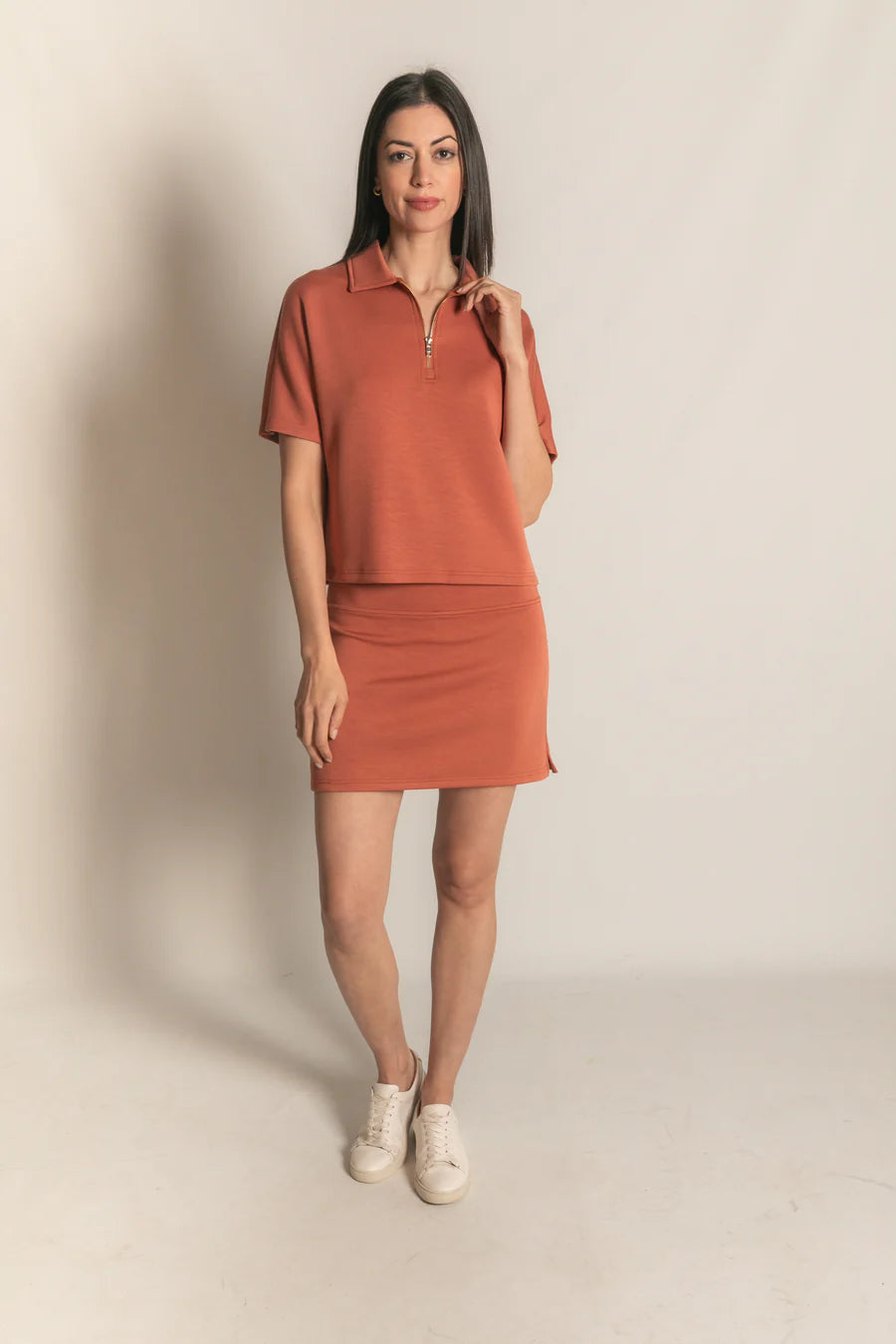 P. Cill Butter Modal Short Sleeve Quarter Zip Top