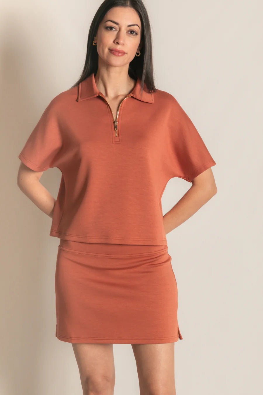 P. Cill Butter Modal Short Sleeve Quarter Zip Top