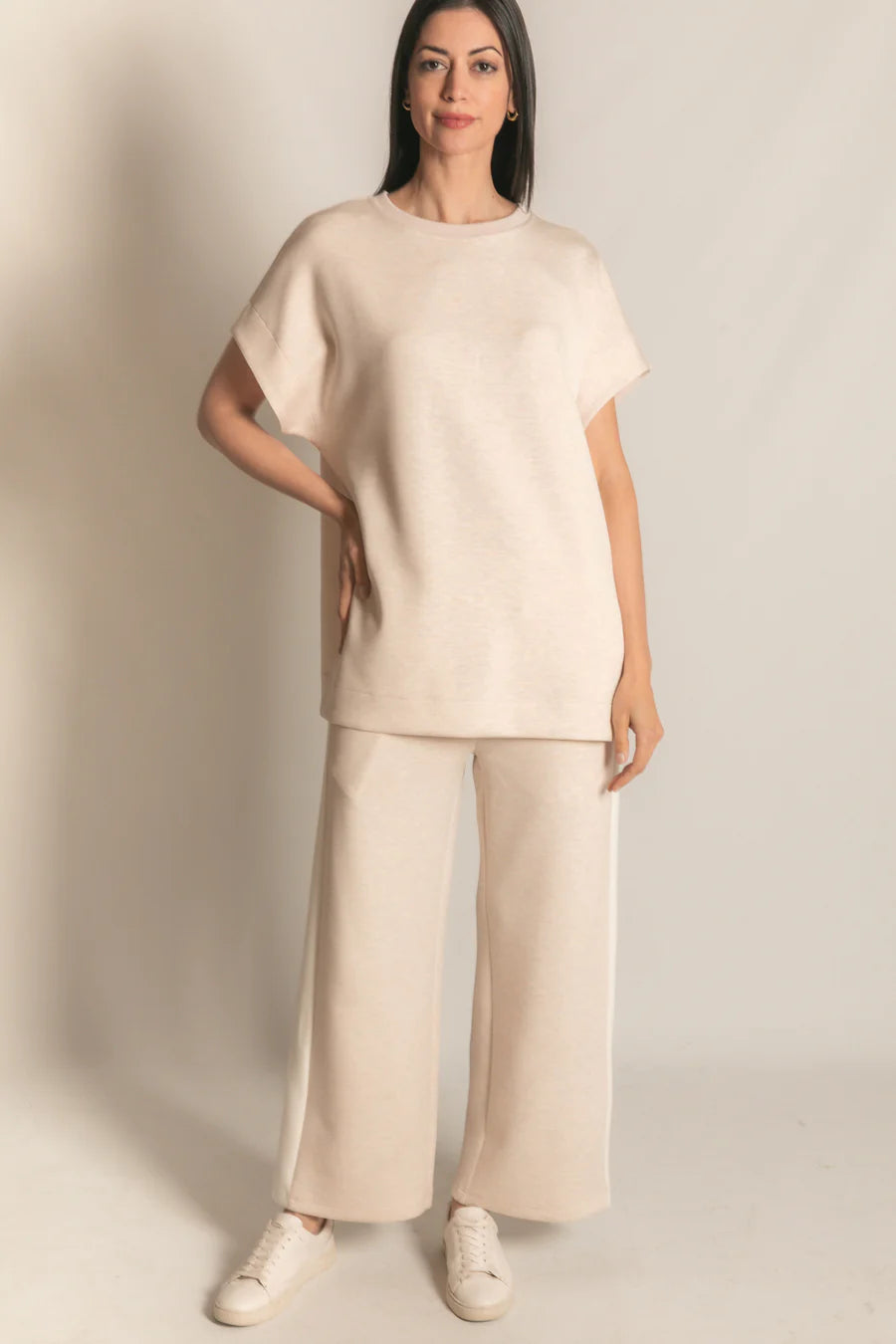 P. Cill  Butter Modal Contrast Rib Short Sleeve Tunic