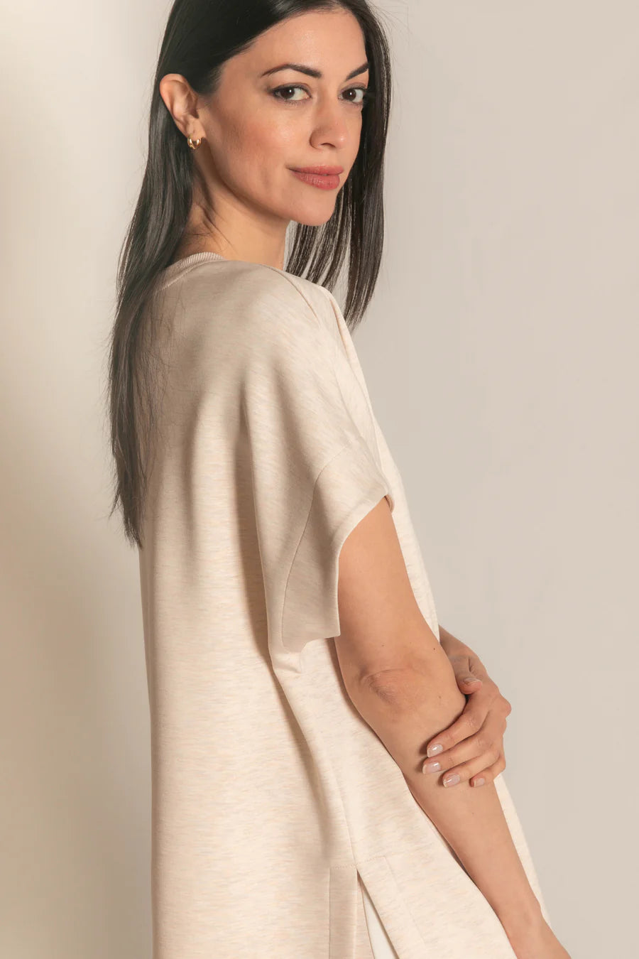 P. Cill  Butter Modal Contrast Rib Short Sleeve Tunic