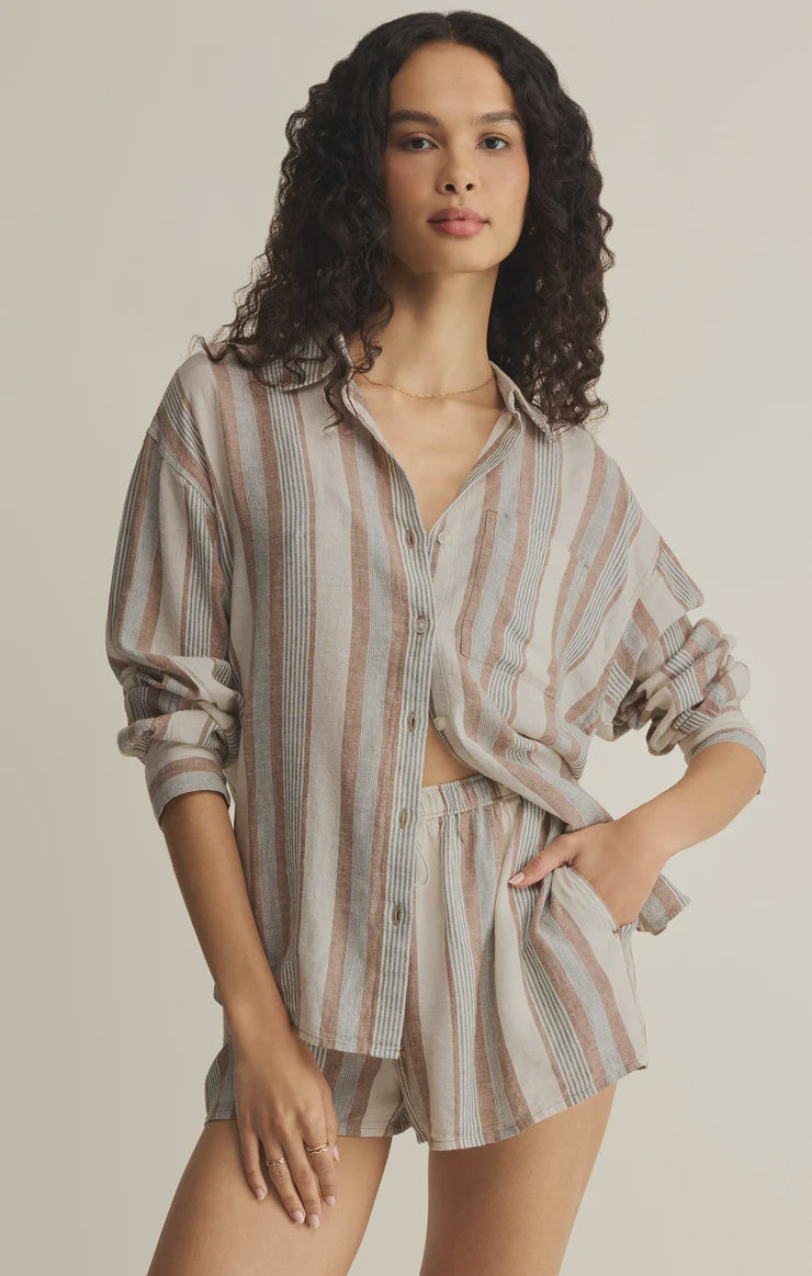 The Perfect Striped Linen Button Up- Island Coconut