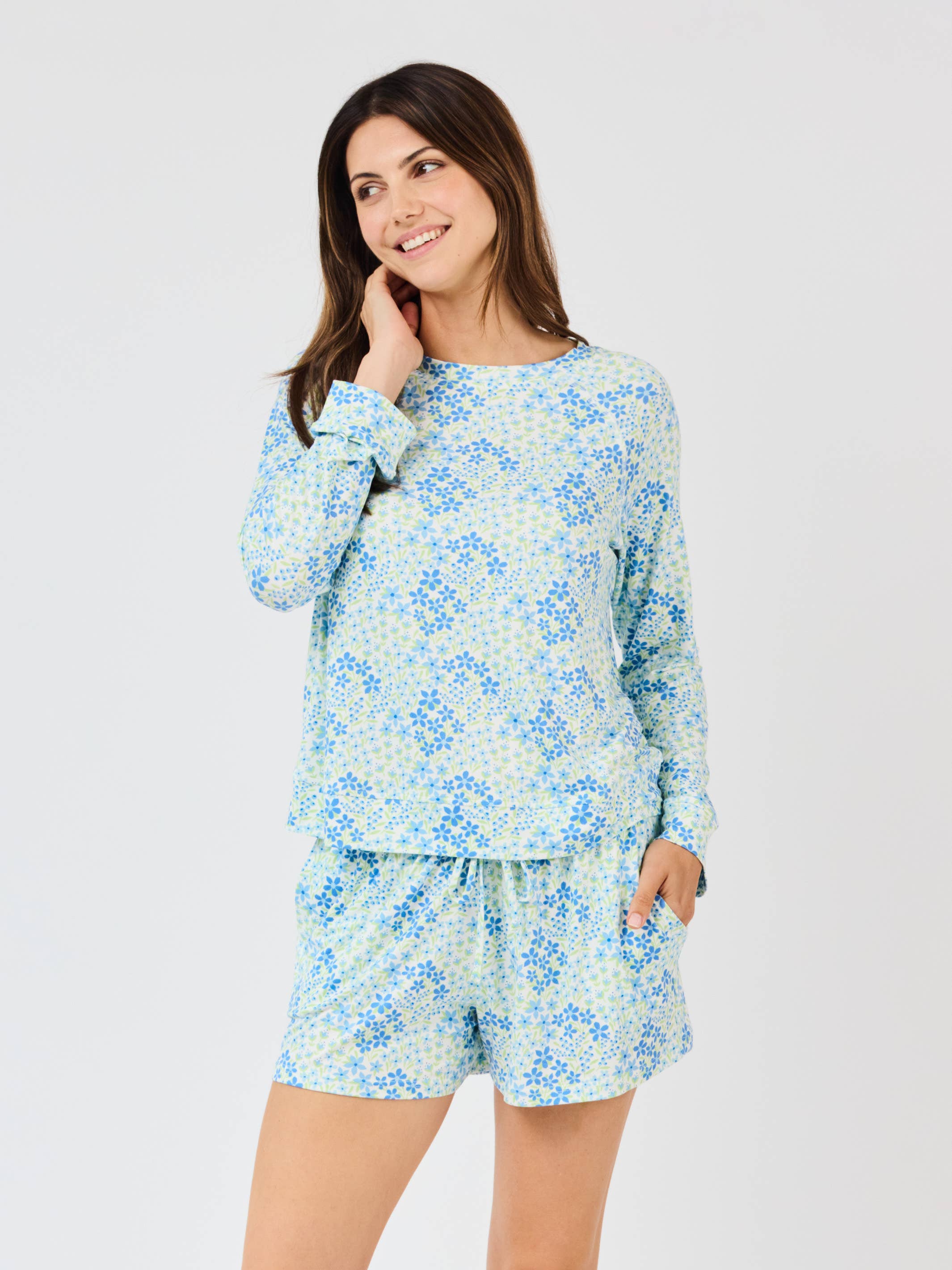 Women's Annie Pajama Shorts Set | Larkspur Fields Blue: PK S-L