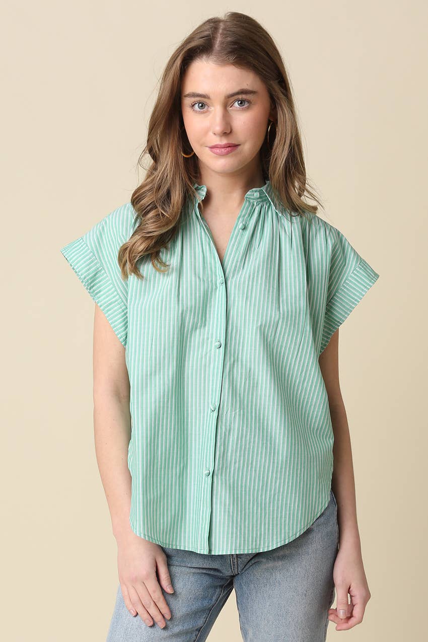 Brielle Striped Flutter Sleeve Blouse: Pink / Contemporary