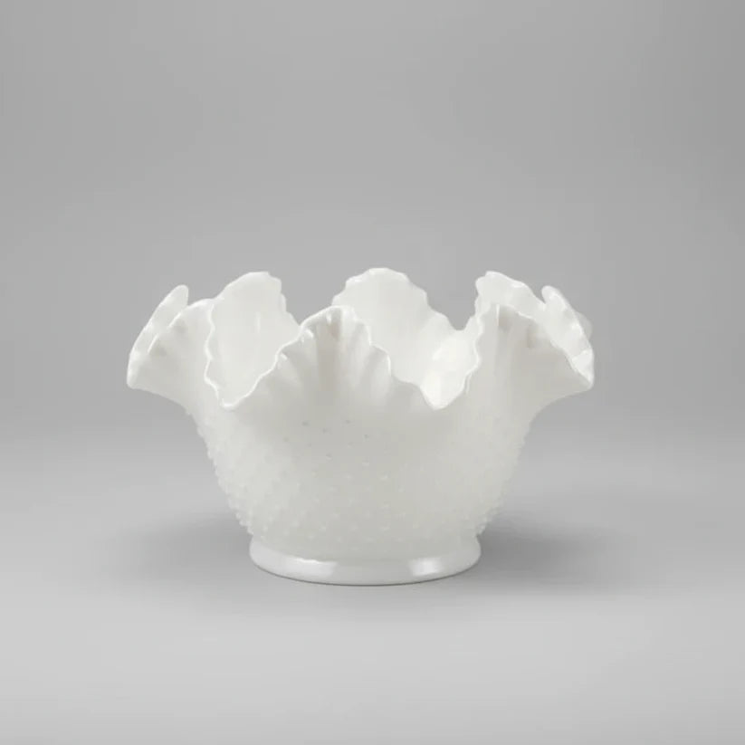 Stoneware Vintage Reproduction Ruffled Hobnail Bowl, White