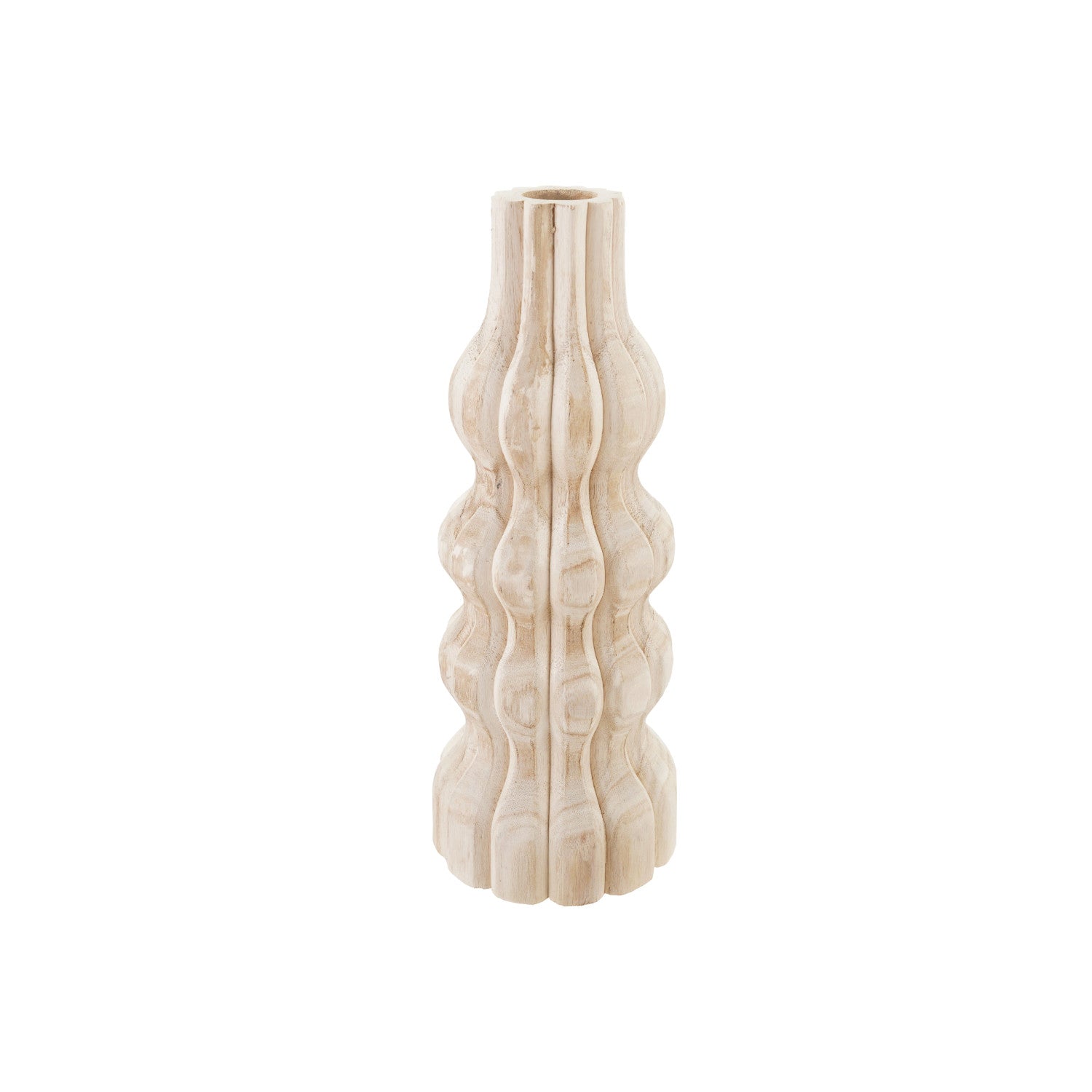 6-1/4" Round x 17"H Decorative Carved Paulownia Wood Vase, Natural