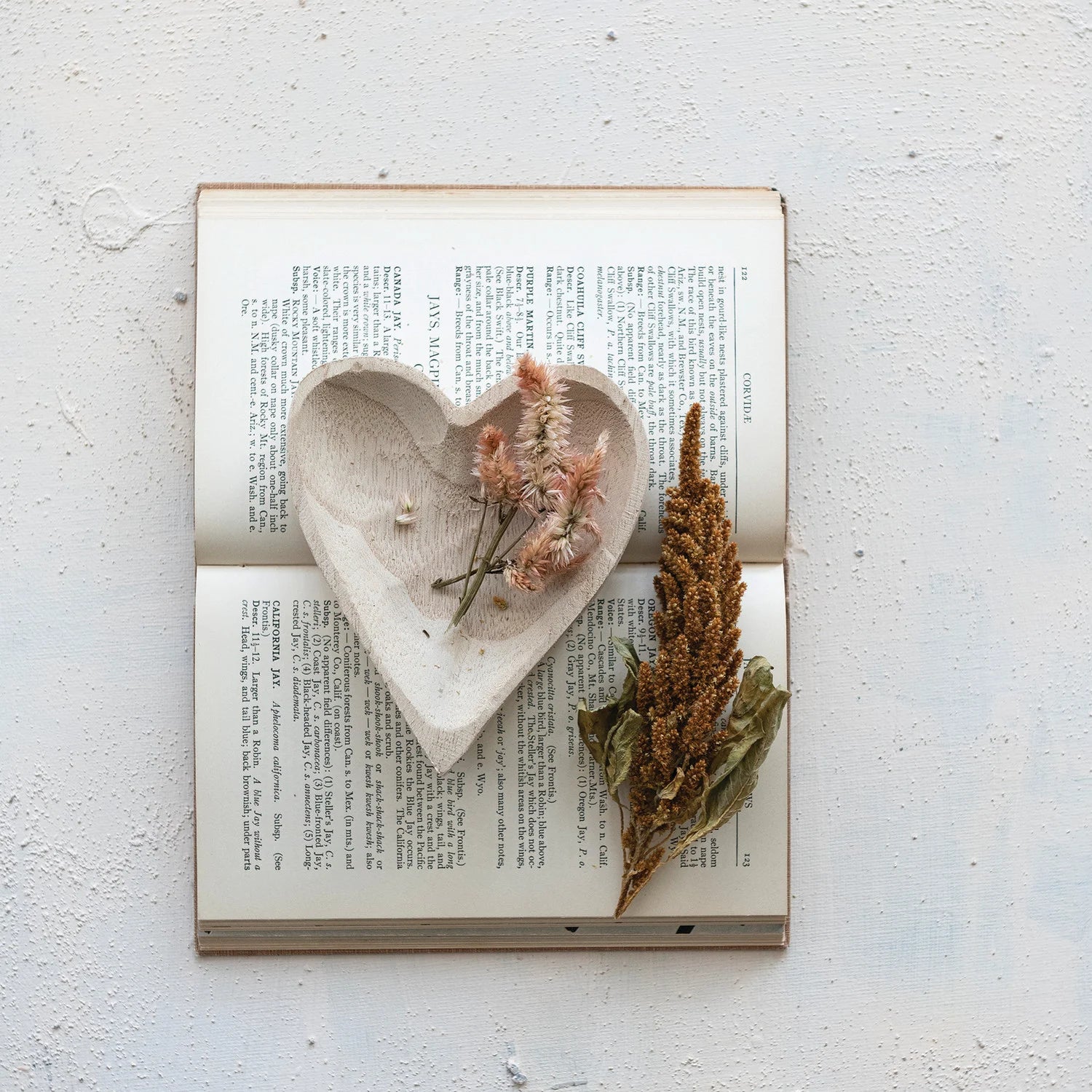 Decorative Carved Paulownia Wood Heart Shaped Dish, Natural