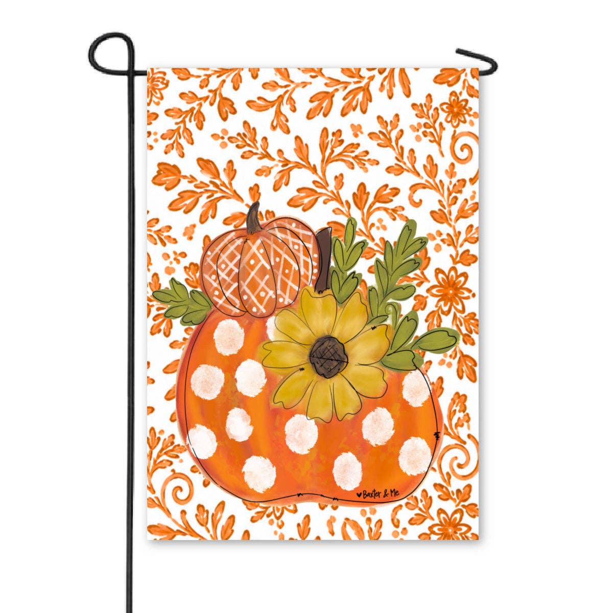 Orange Chinoiserie Harvest Pumpkin Garden Flag