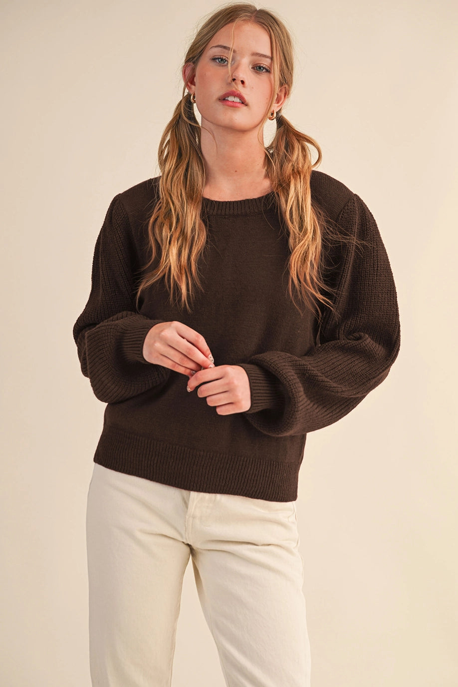 RIBBED PUFF SLEEVE SWEATER MSW10951