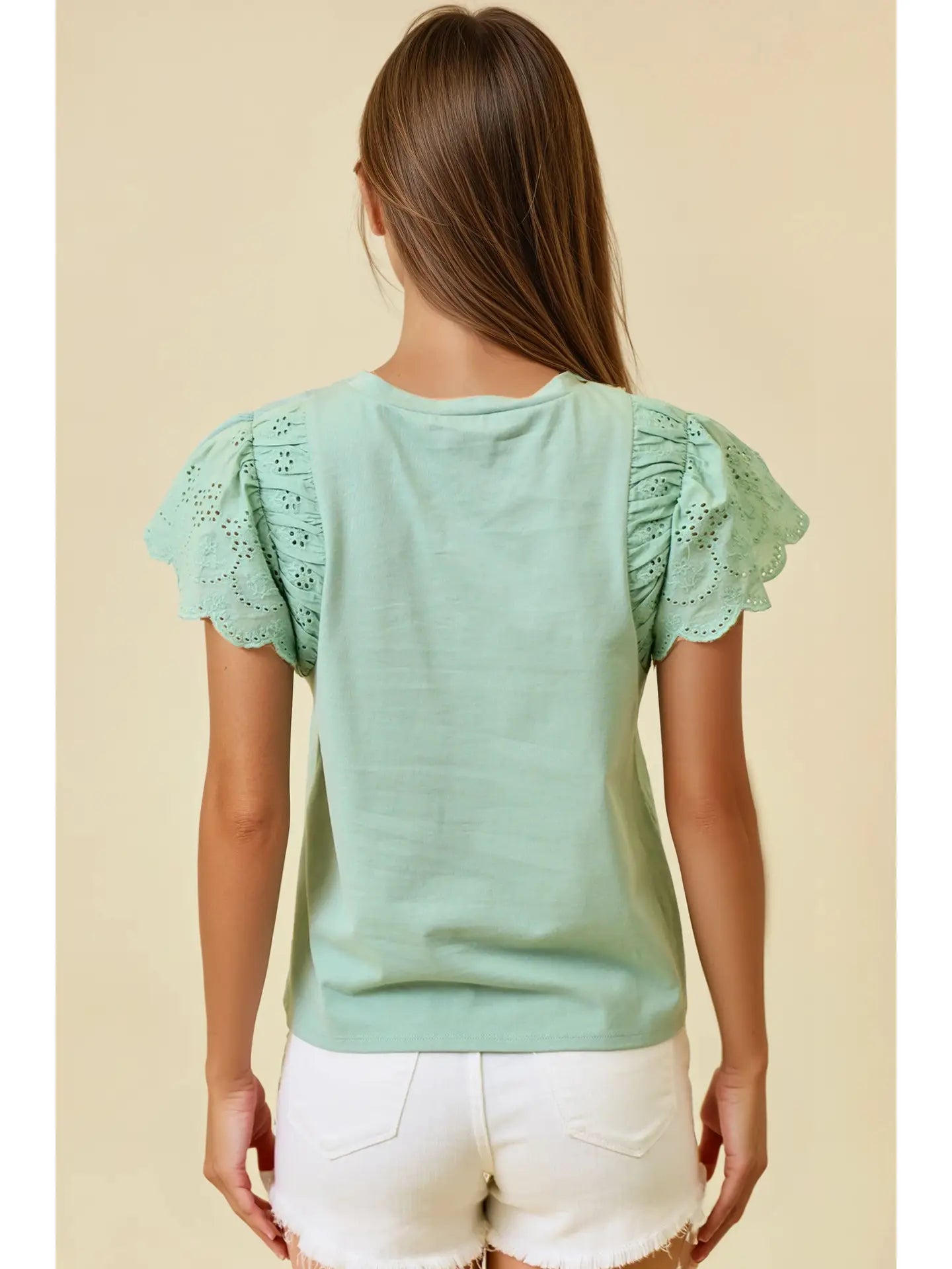 Ruffled Eyelet Short Sleeves Top
