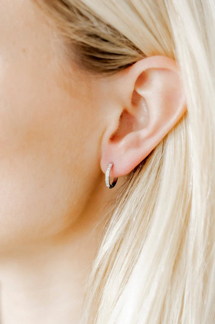 Huggie Earrings - Scarlett Hoop Silver 12mm CZ