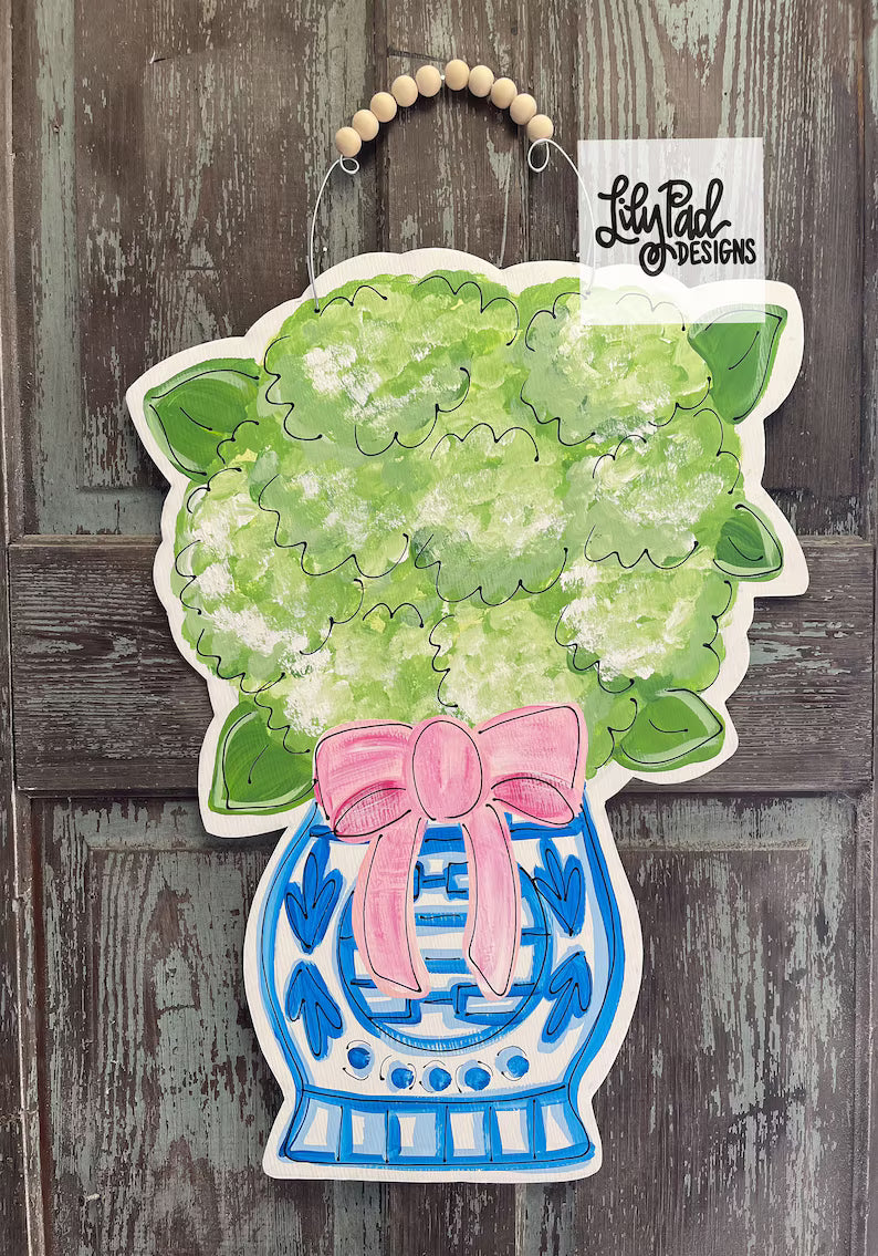 Green Hydrangea Door Hanger