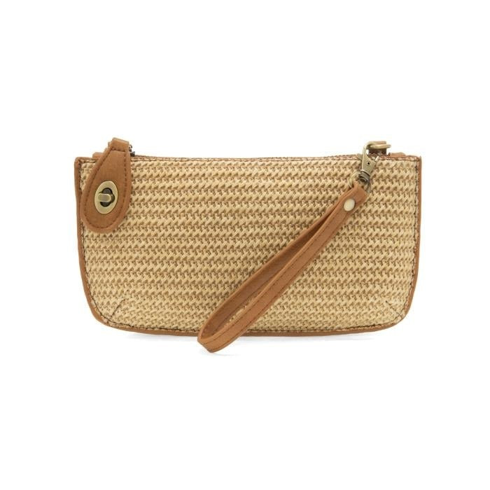 Tan Solid Straw Mini Wristlet Crossbody