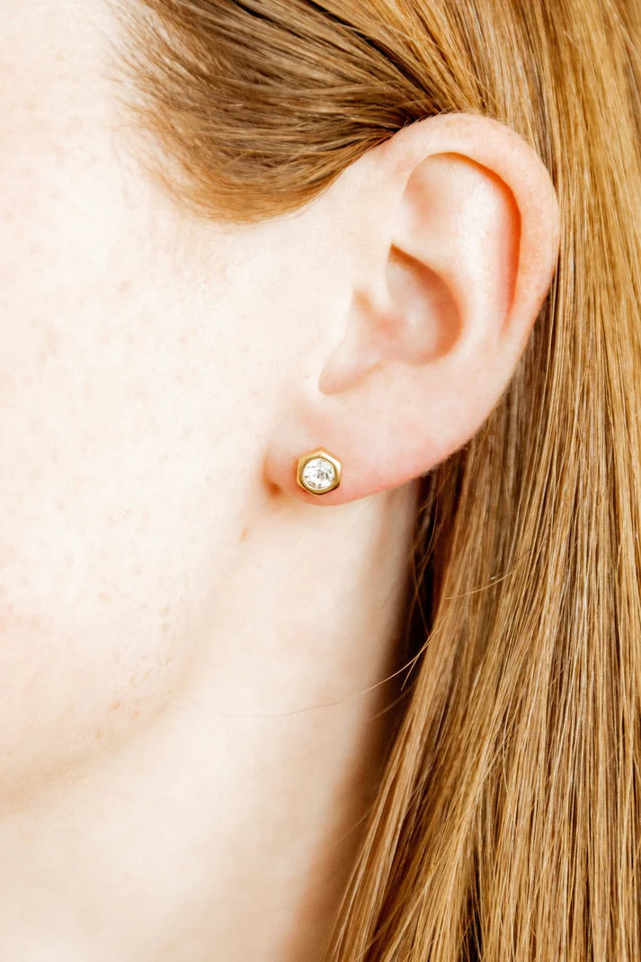 Screwback Stud Earrings- Addison Clear Gold