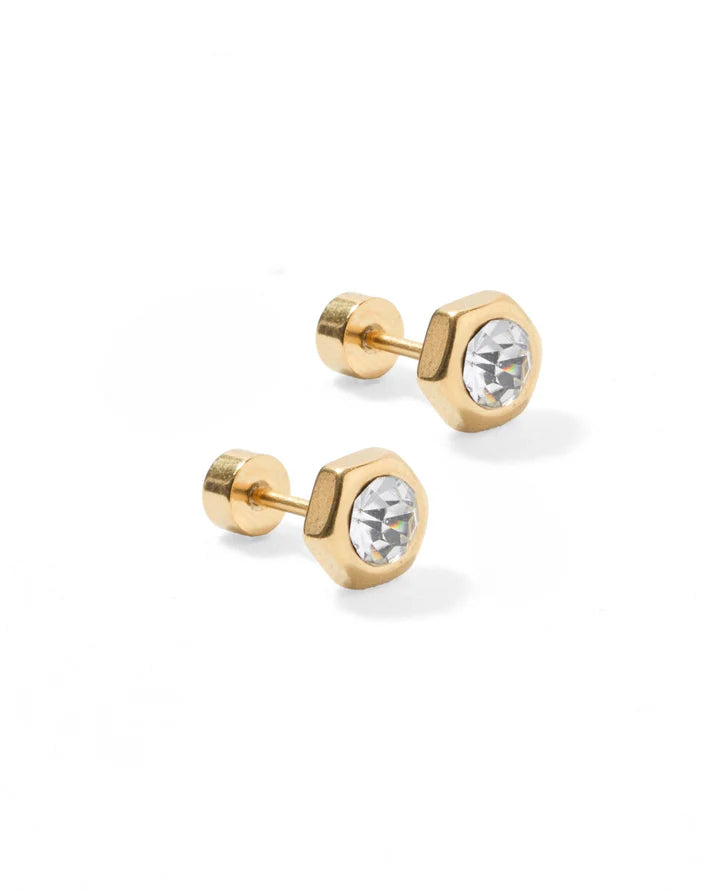 Screwback Stud Earrings- Addison Clear Gold