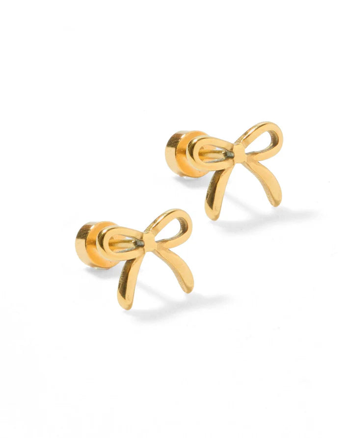 Screwback Stud Earrings- Sadie Bow Gold