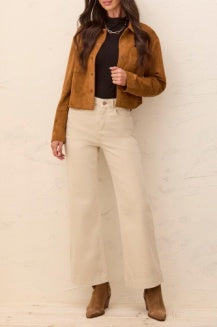 COMFORT STRETCH FLY FRONT WIDE LEG PANTS-CANVAS